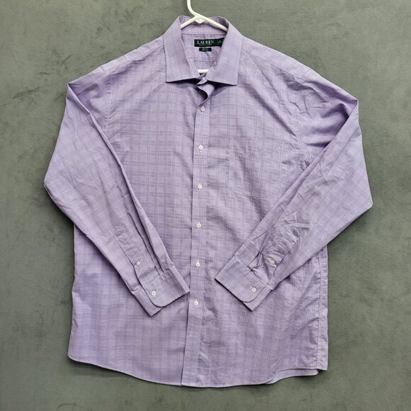 Polo Ralph Lauren Shirt Men's Size 18 36/37Purple‎ Gingham Office - Picture 1 of 8